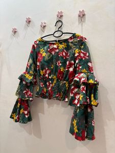 Floral Bell Sleeve Crop Top BRAND NEW