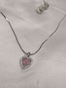 Silver Baby Pink Pendant Set