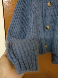 Korean Blue Stylish Wool Cardigan