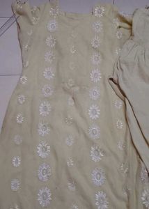 Cream Embroidered Kurta Set