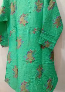 Printed shot Kurti combo - Teal &amp; Orange