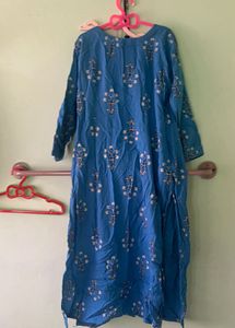 Blue Kurta with White Floral Print