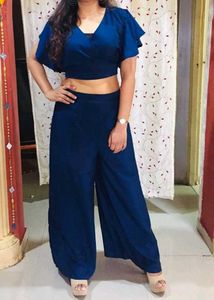 Stylish Blue Crop Top Palazzo Set