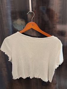 Light Green Button-Up Crop Top size -L