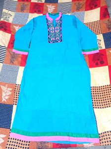 sky blue gala work kurti for women