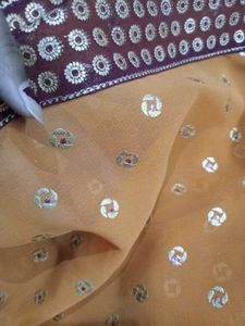 Orange Printed Saree with Blouse