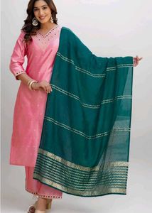 Elegant Pink Kurti with Teal Dupatta