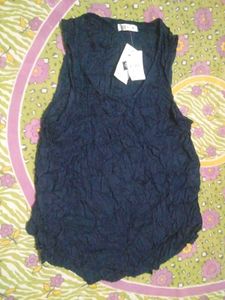 Crushed Navy Blue Sleeveless Top