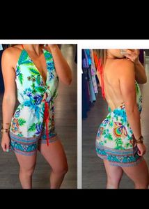 4129. Boho Floral Print Halter Neck Romper