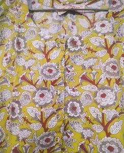 New Light Yellow Floral Print Cotton Kurta