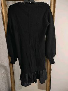 Black V-Neck Ruffle Dress