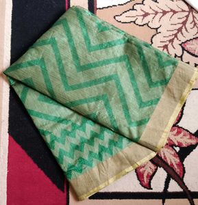 Green Chevron Print Saree