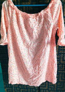 Peach Polka Dot Off-Shoulder Top with Puff Sleeves