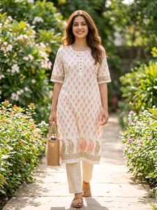 Beautiful White Block-Printed Kurta