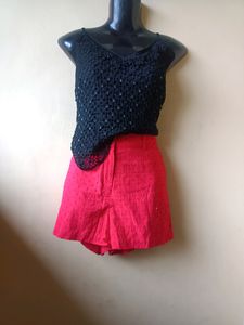 Red High Waist Short