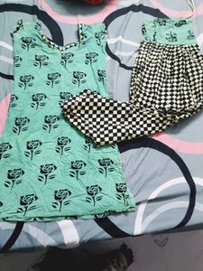 Mint Green Rose Print Kurta Set