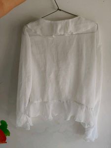 Sheer White Ruffle Tie-Front Top