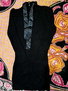 Chic Ribbed Knit Black Dress