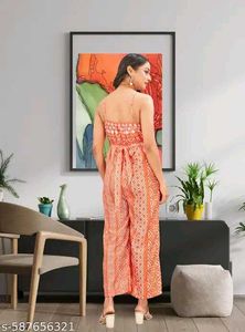 Orange Printed Jumpsuit for Women
