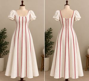 Chic White Puff Sleeve Midi Dress
