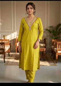 Lime Yellow Embroidered Kurta Set