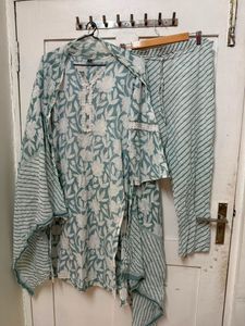 Teal Floral Kurta Set no pant