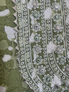 Olive Green Kutri And Pajama Set