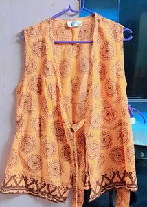 Orange Ethnic Sleeveless Jacket