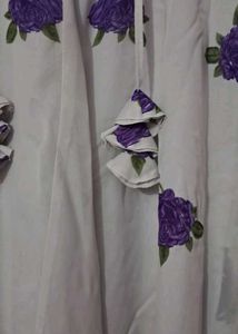 White Kurta with Purple Rose Print