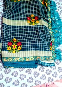 Elegant Teal Embroidered Saree