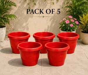 Pack of 5 Red Plastic Plant Pots
