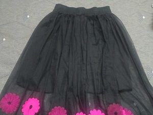 Black Tulle Skirt with Pink Flowers