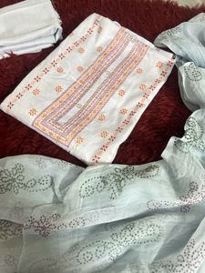 White Embroidered Dress Material