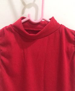 Red Sleeveless Closed Neck Top