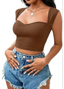 Stylish Brown Square Neck Crop Top
