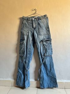 Trendy Denim Cargo Pants