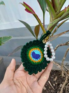 Handmade Crochet Peacock Feather Keychain