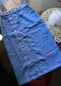 High Waist Denim Midi Skirt