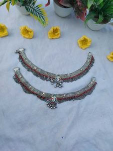 Intricate Anklets with Red Beads