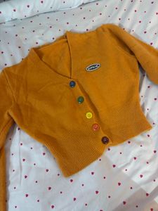 Orange Cropped Cardigan