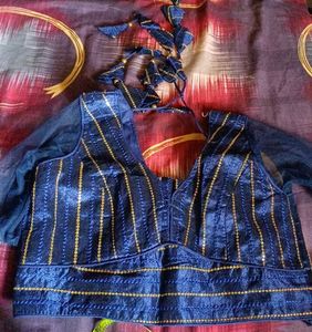Stunning Blue & Gold Blouse combo