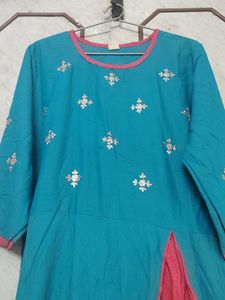 Teal &amp; Pink Embroidered Anarkali Kurta