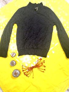 Black Lace Mock Neck Top