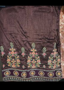 Embroidered Brown saare with red Velvet border