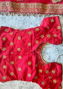 Red &amp; Gold Embroidered Lehenga Set