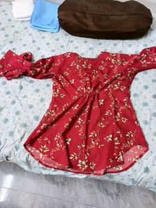 Red Floral Print Kurta