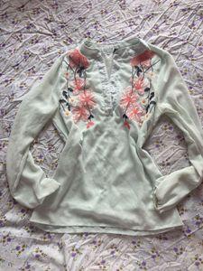 Embroidered Sheer Chiffon Blouse
