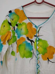 White Kurta with Floral Print