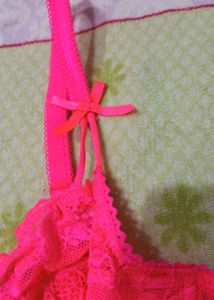 Hot Pink Lace Bra with Bows