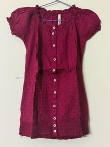 Chic Burgundy Smocked Button-Up Top
